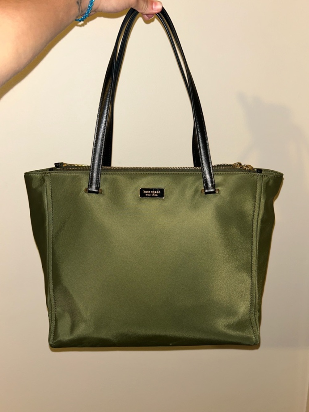kate spade Olive Green Nylon Tote with Black Handles